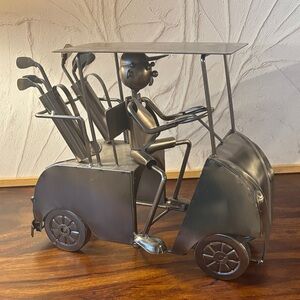 Artistic Metal Golf Cart Sculpture - Black